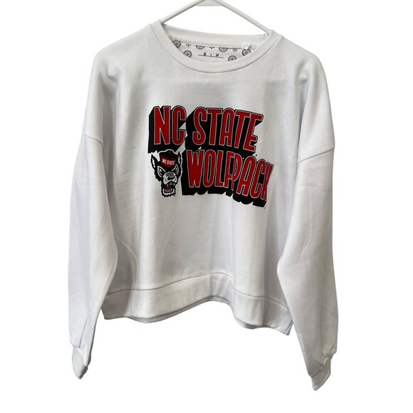 Pressbox NC State Wolfpack Pullover Sweatshirt Womens Small Crewneck White NEW - Picture 1 of 6